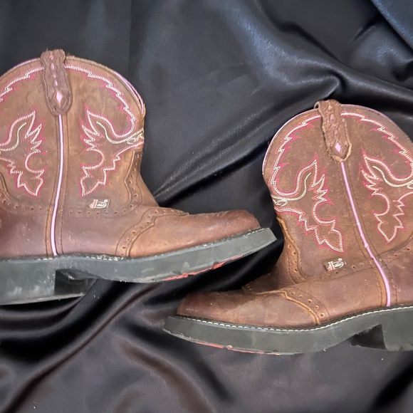 JUSTIN Gypsy L9903 7.5  Leather Cowgirl Western Roper Fat Boy Low Boots - Picture 2 of 7